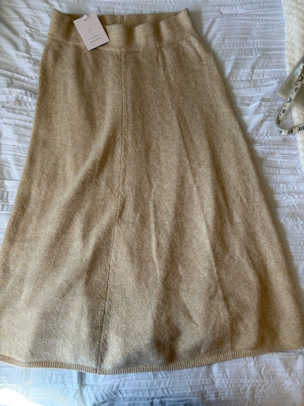 LC Lauren Conrad Tan and Cream A-Line Knit Skirt